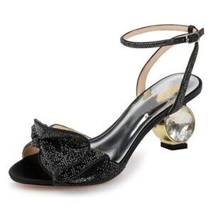 Pazzion Women Rhinestones Bows Low Heel Sandals Open Toe Strap Buckles Crystals